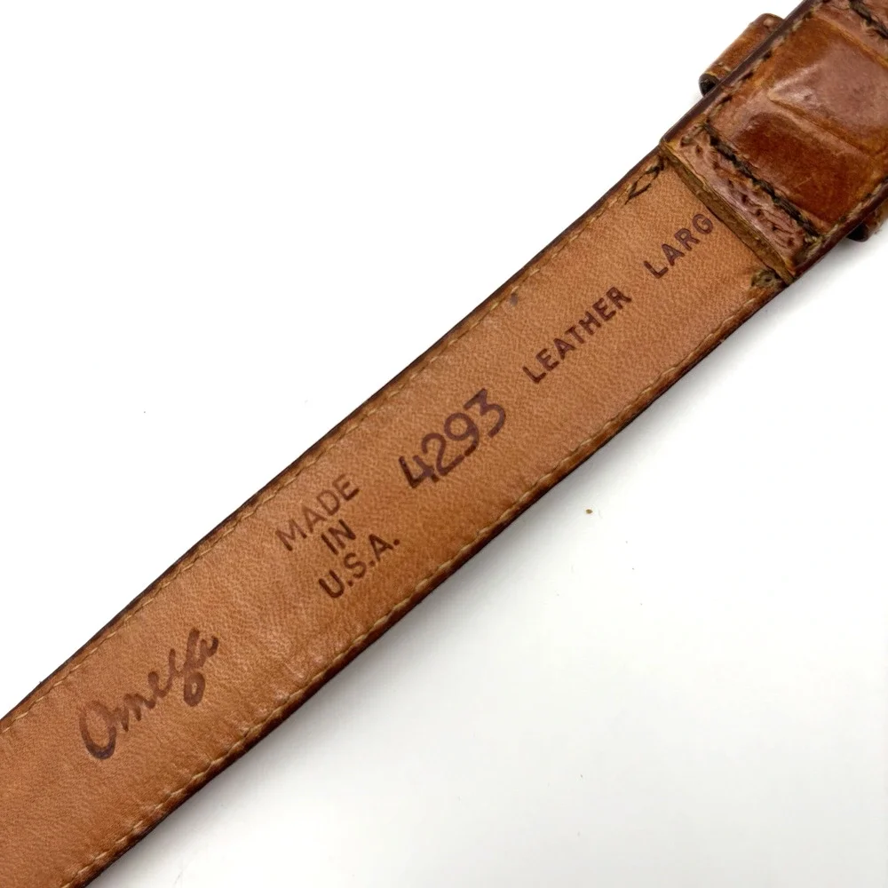 Vintage 90s OMEGA 4293 Tan Croc Embossed Genuine Leather Belt L 28-32